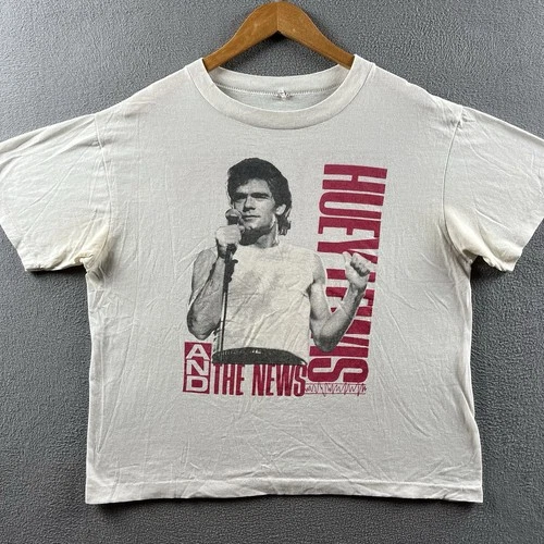 Huey Lewis And The News Shirt Mens XL White 80s Sing 1980s vintage concert t-shirt, vintage, size XL, single stitch, B+ condition