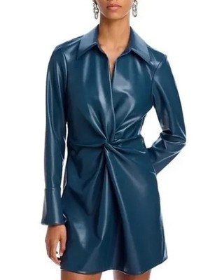 NWTags; $365 Cinq à Sept Blue(Navy) McKenna Faux-Leather Mini Shirtdress Size 2