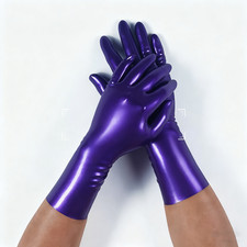 Women's Long Purple Shiny Gloves, Stretchy Party Short Gloves
