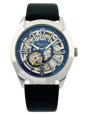 Kenneth Cole KC1768 Men's  Automatic Skeleton Black Leather  Strap Dress Watch