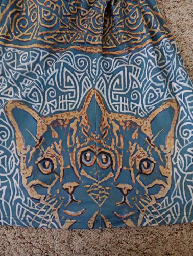 Top tunica donna spalle scoperte taglia XL geometrico gatto una cinghia blu acqua oro - Foto 3 di 8