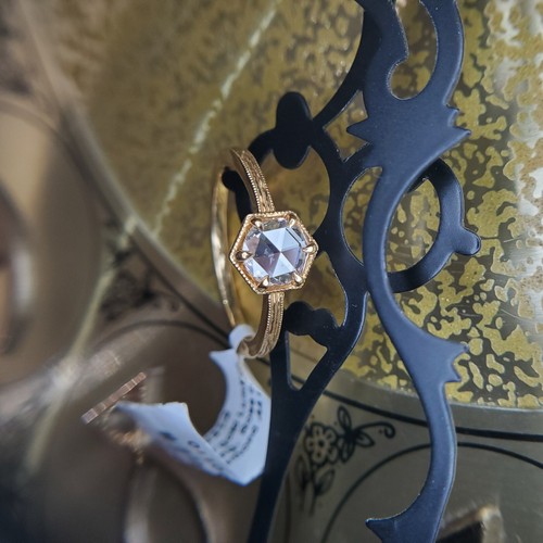 18k Yellow Gold Hexagon Rose Cut Diamond Lumiere - Picture 4 of 7
