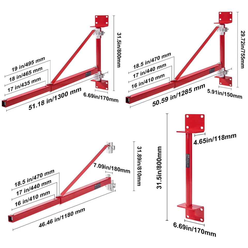 VEVOR Electric Hoist Support Arm/Pole Swinging Holder 1320/660/2200 lbs Load