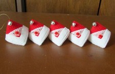 5 New Plastic Canvas Santa Squeezum Ornaments with Jingle Bells