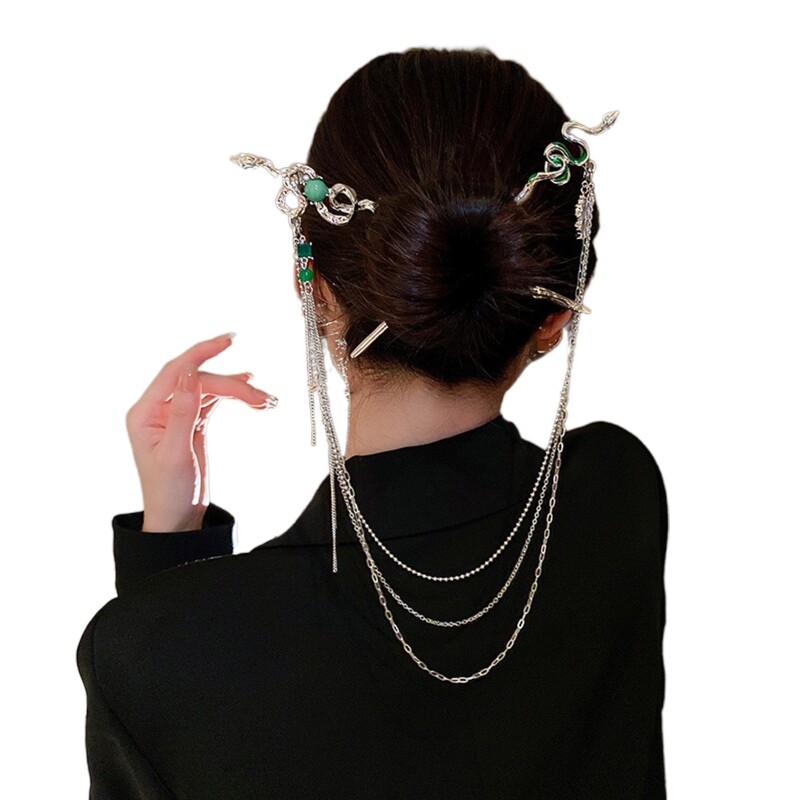 Elegant Detachable Tassel Hair Pin Metal Snake Shape Hair Clip for Women