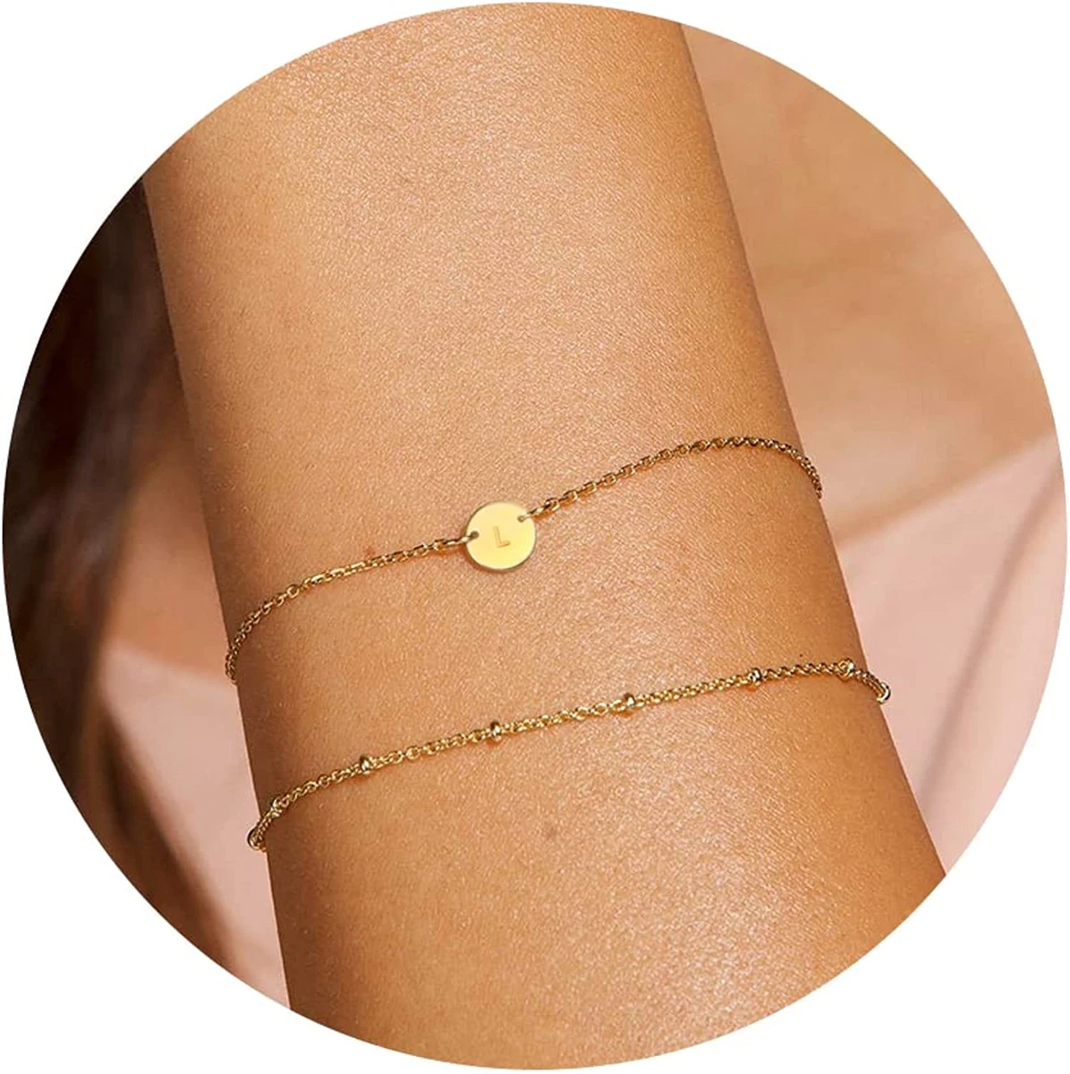Dainty gold cheap initial bracelet