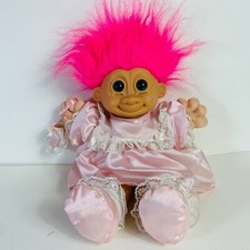 Russ Troll Doll Kidz Neon Pink Hair Satin Dress Lace Bellybutton Pocketbook 12"