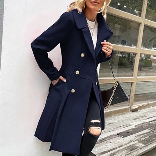 Trench cappotto donna lana invernale gonna doppiopetto infradito foderato donna - Foto 6 di 28