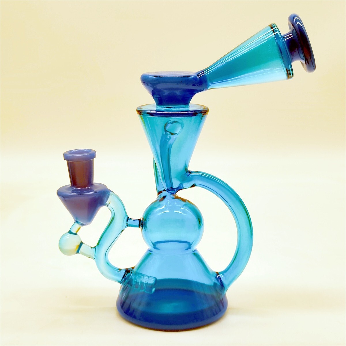 8 Inch Blue Crystal Recycler Heady Glass Bong Clear Water Pipe Bubbler 14mm