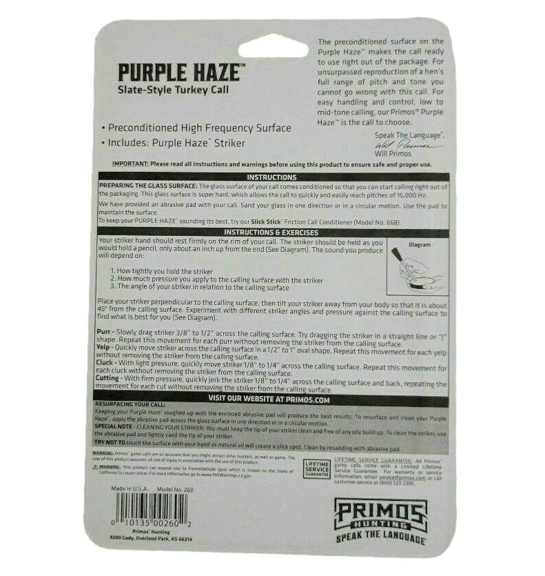 Turkey Call Slate-Style Primos® PURPLE HAZE™ Pot Model #260 New Factory Pack! - Image 4 of 4