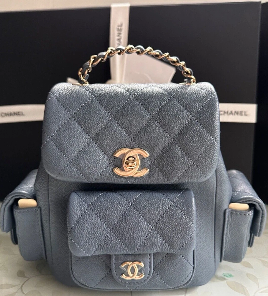 New 23K CHANEL Backpack Classic Flap Bag Blue Caviar Gold HWR MICROCHIP  2023