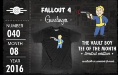 Fallout Vault Boy of the Month T Shirt Gunslinger Men's Size XL NIB #50 3 4 76