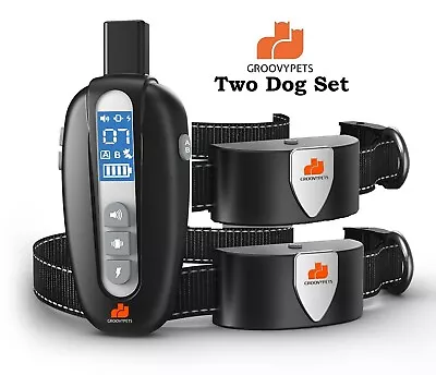 GROOVYPETS Remote Training Shock Collar Waterproof Trainer for Two Small Medium Large Dog