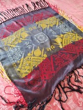 WWII vintage taj Mahal silk piano shawl black scarf fringes brocade woven it1250