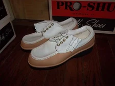 New Pro Shu Golf Shoes Womens White Brown Front Flap Size 5, 6 or 7 USA
