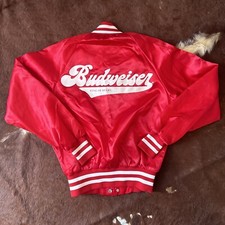 Vintage Budweiser Jacket Satin Bomber King Of Beers Sz Medium Striped