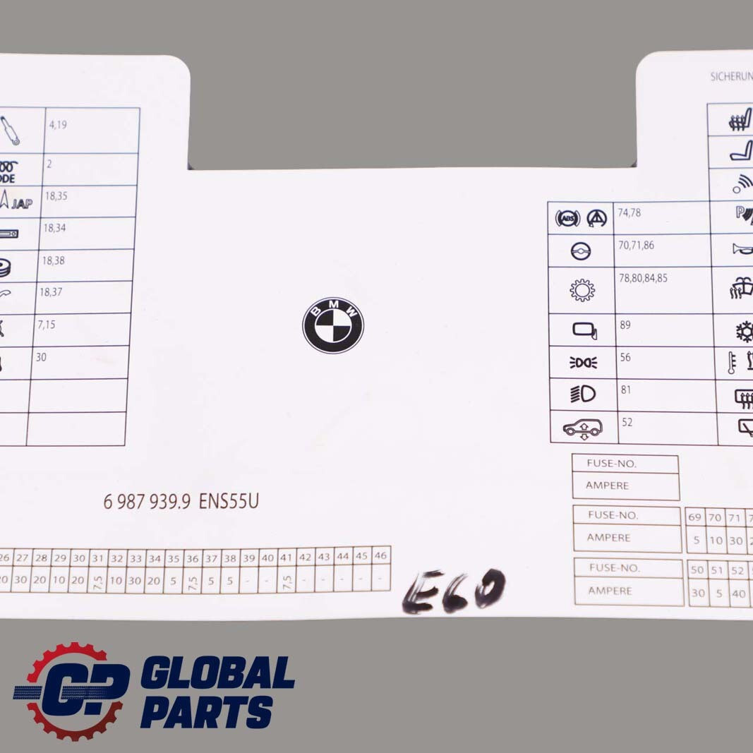 BMW 5 Series E60 Map Fuse Box Grouping Diagram 6987939 eBay