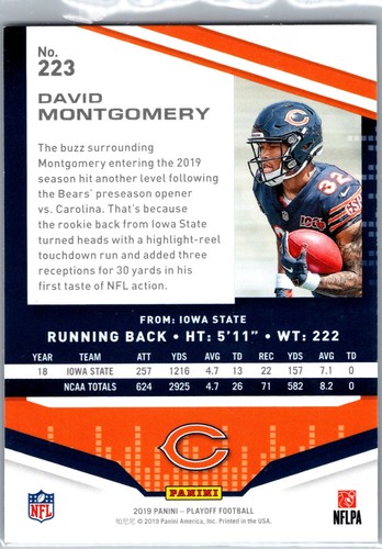 2019 Panini Playoff Rookies Blue Goal Line Parallel #223 David Montgomery RC - Picture 2 of 2