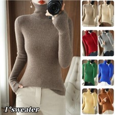Woman Knitted Slim Knitwear Turtleneck Jumper Sweater Faux Cashmere Pullover