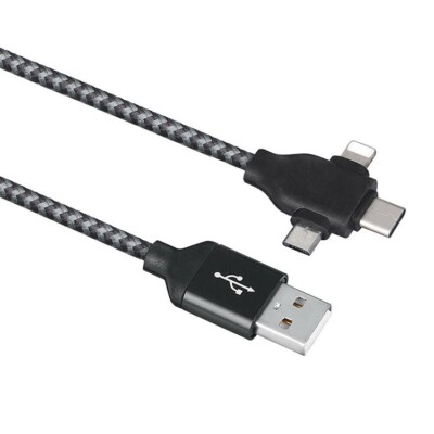 USB universal Kabel 3 in 1 Laden & Syncen Micro USB C 8 PIN Stecker grau 1 m