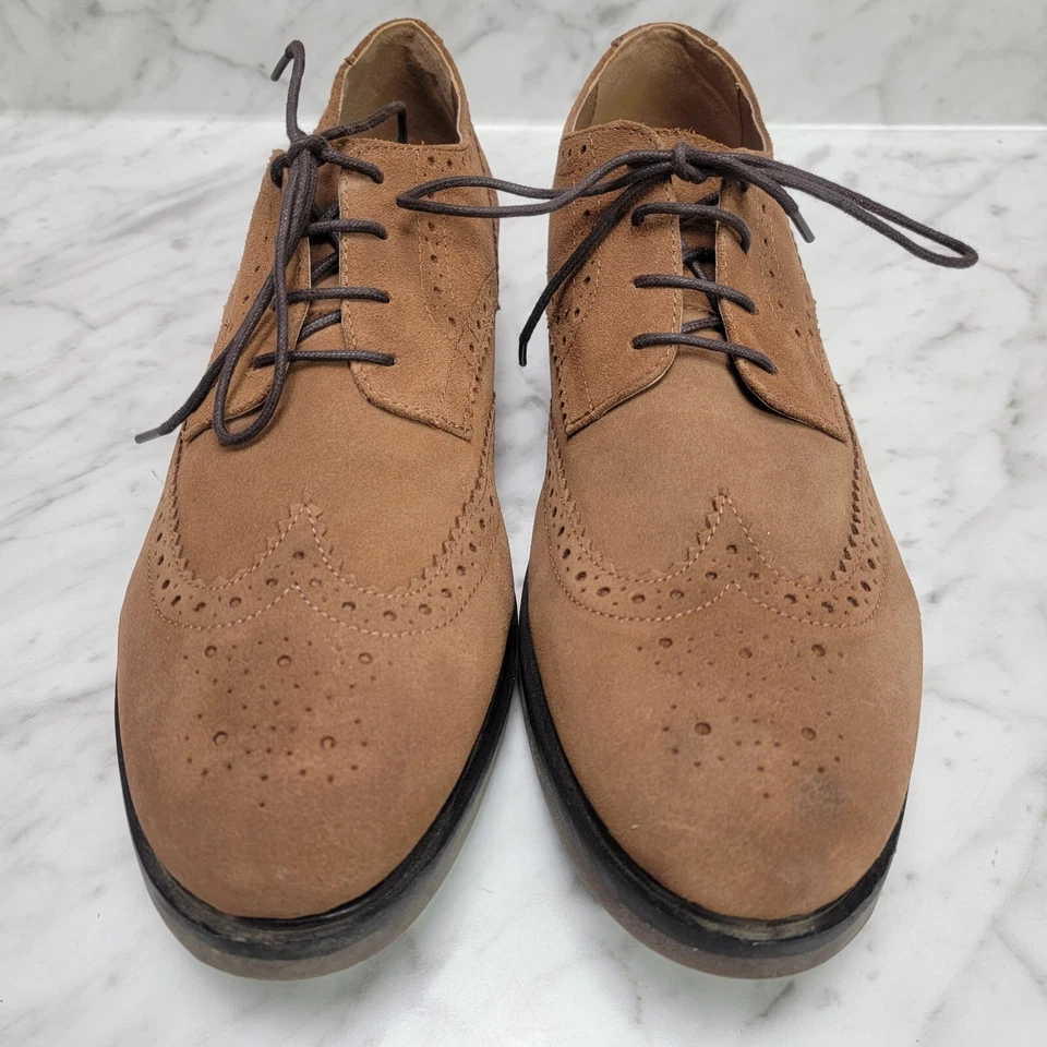 Мужские 10 44 H от Hudson коричневый замши кожи Wingtip туфли Brogue оксфорды на шнуровке - Изображение 3 из 4