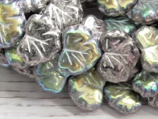 8 - 13x11mm CZECH GLASS MAPLE LEAF BEADS OPAQUE AB & SILVER/BLACK FALL AUTUMN