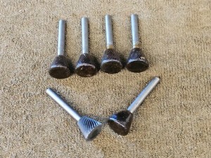 6 Burr Bur Burring Die Grinding Bit Set Inverted Cone Shape Short 1/4" Shank