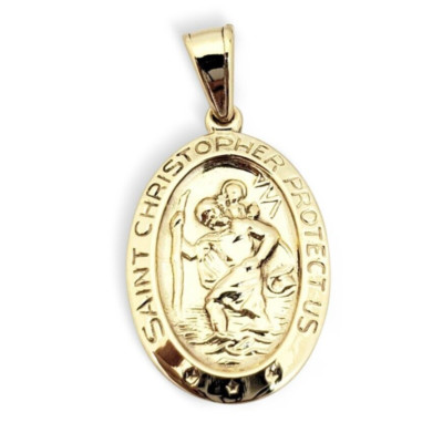 Solid 10K Yellow Gold St. Christopher Medal Pendant, 3/4 , Catholic Saint