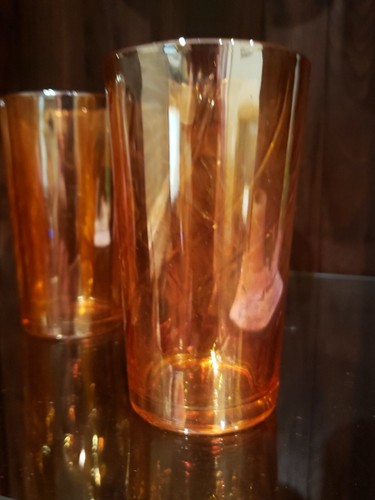 6 Set Orange Sherbet Carnival Glass Drinking Glasses 5" Rare - Picture 6 of 9