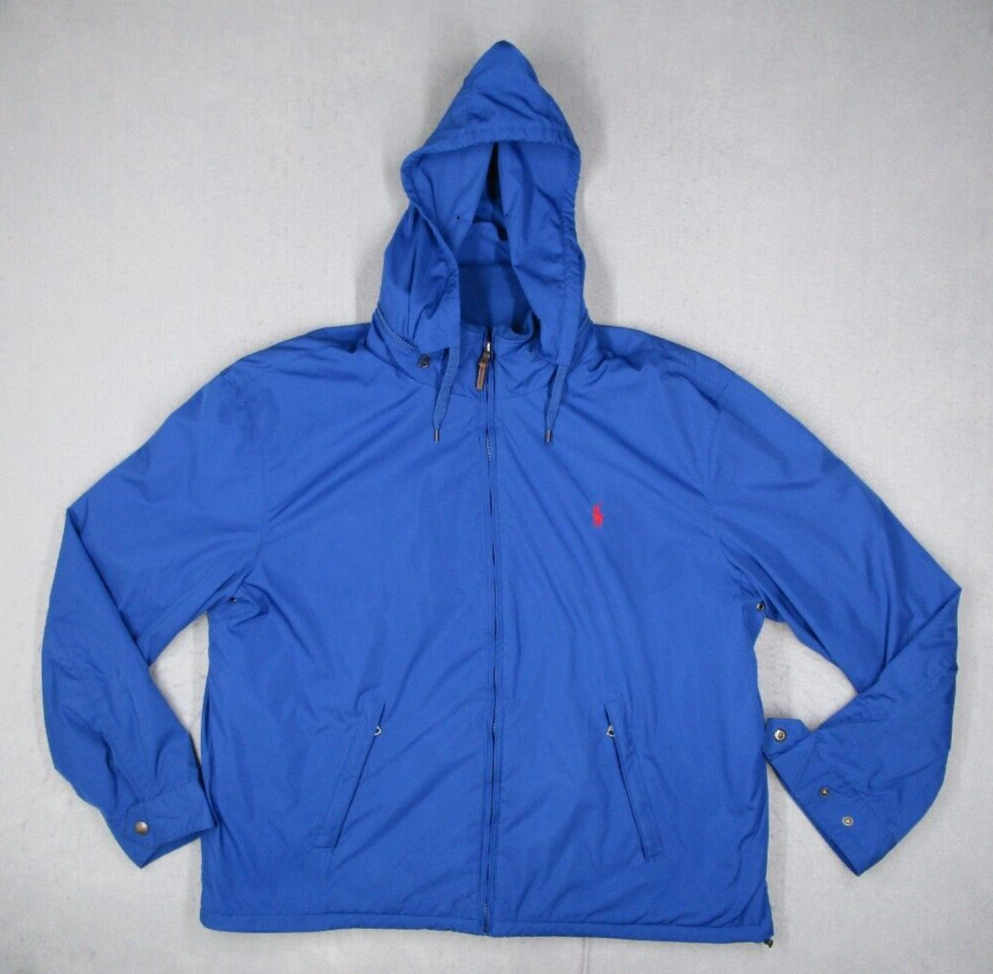 Giacca Polo Ralph Lauren vintage uomo 2XL XXL blu full zip foderata con cappuccio rosso pony