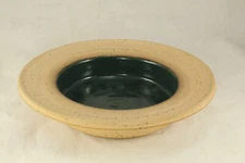 Studio Pottery 7½" Bisque & Dk Green Glaze Rimmed Bowl - Bitossi Style - Marked