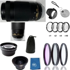 Nikon AF-P DX NIKKOR 70-300mm f/4.5-6.3G ED Lens Kit W Filters Hood Case +2Lens