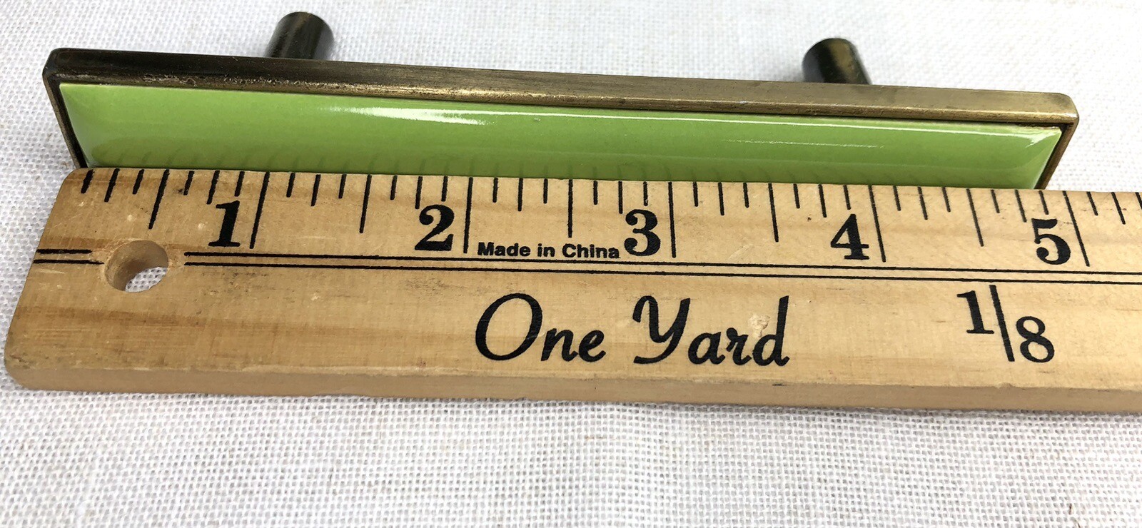 VINTAGE LIME GREEN DRAWER PULL HANDLES METAL BASE 5" DRESSER,