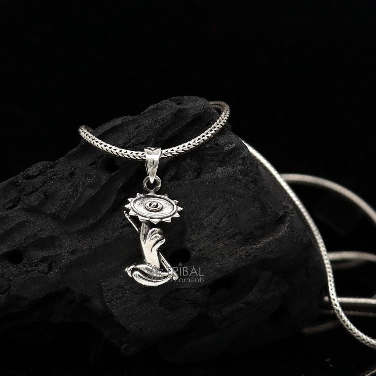 925 sterling silver Lord Krishna Chakra flute and Shankh combo pendant  nsp649