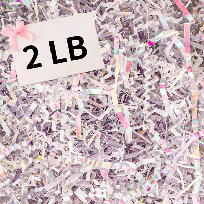 2 LB Crinkle Cut Paper Shred Filler Iridescent White Crinkle Paper Shredded P...