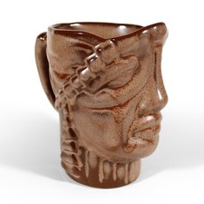 FRANKOMA T4S WIDOW MAKER TIKI MUG BROWN SATIN GLAZE VINTAGE OKLAHOMA POTTERY