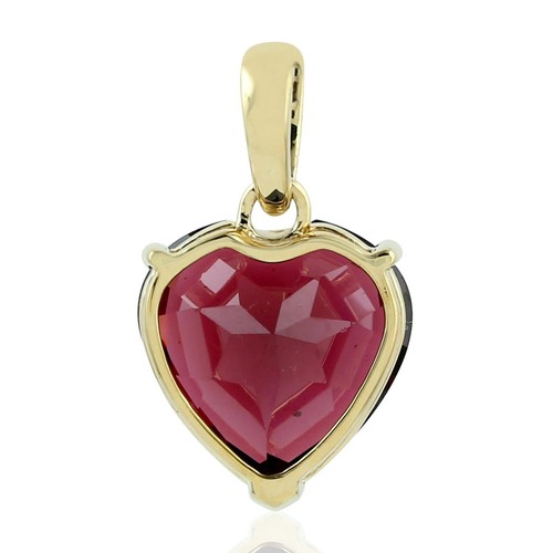 6.87ct Rodolita Charm Corazón Engarzado Colgante 14k Oro Amarillo - Imagen 3 de 6