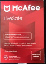 New 2025 McAfee LiveSafe, Unlimited Devices, Antivirus Internet Security 1 Year