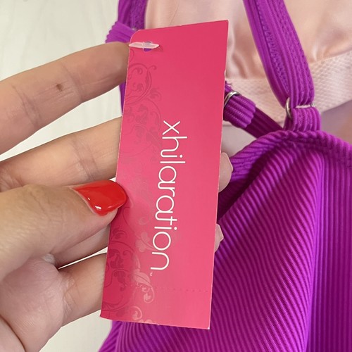 NEW Xhilaration Size S (0/2) Ribbed. Ruffle Straps. One Piece Swim Suit. Fuchsia - Picture 9 of 11