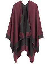 Women's Shawl Wraps Open Front Poncho Cape Oversized Border Design-01-black Red