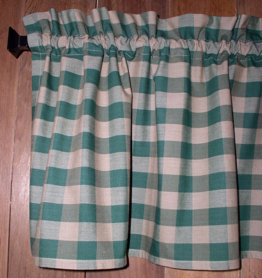 Cortinas country rudimentares verde e bronzeado xadrez de búfalo caseiro valances camadas - Imagem 2 de 4