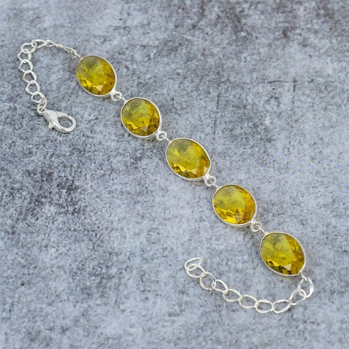 Citrine Gemstone Handmade 925 Sterling Silver Link Bracelet Jewlery Gift For Her - Picture 2 of 4
