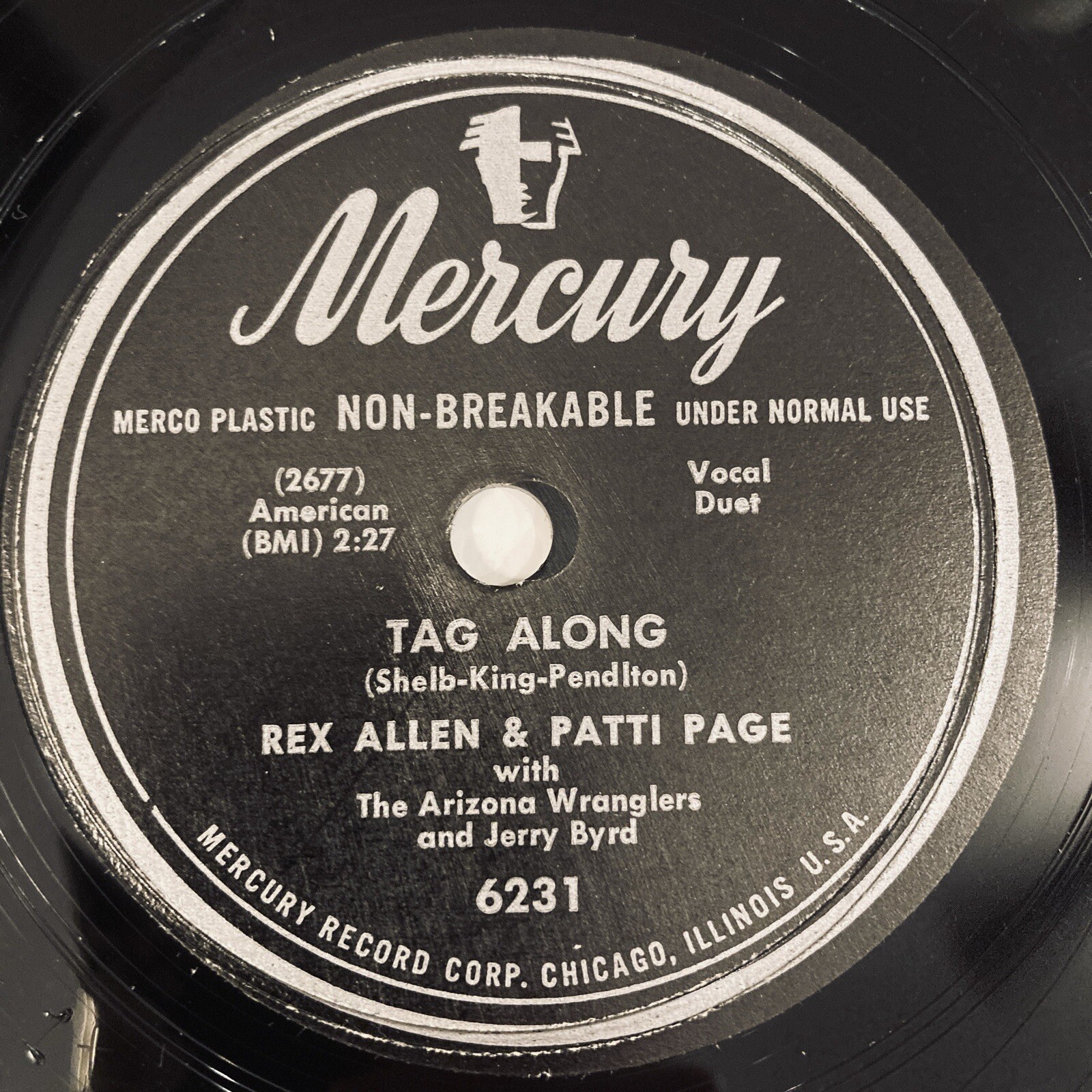 10" 78 RPM, Rex Allen & Patti Page, Tag Along/Broken Down Merry-Go-Round - 6231