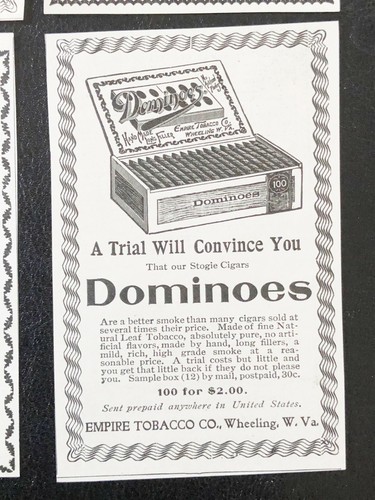c1890s DOMINOES Stogie scatola sigari vintage lotto pubblicitario stampata ~ Empire Tobacco Co., Wheeling, WV - Foto 5 di 5