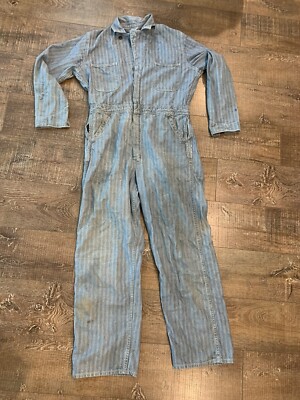Vintage SANFORIZED Herringbone Denim MECHANIC Coveralls 40 Long Blue | eBay