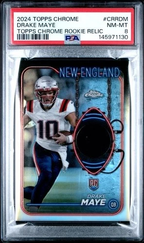 Drake Maye 2024 Topps Chrome #CRR-DM Chrome Rookie Relics PSA 8 Patch Card