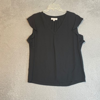 Philosophy Republic Clothing Black Flutter Sleeve V Neck Blouse Top Large