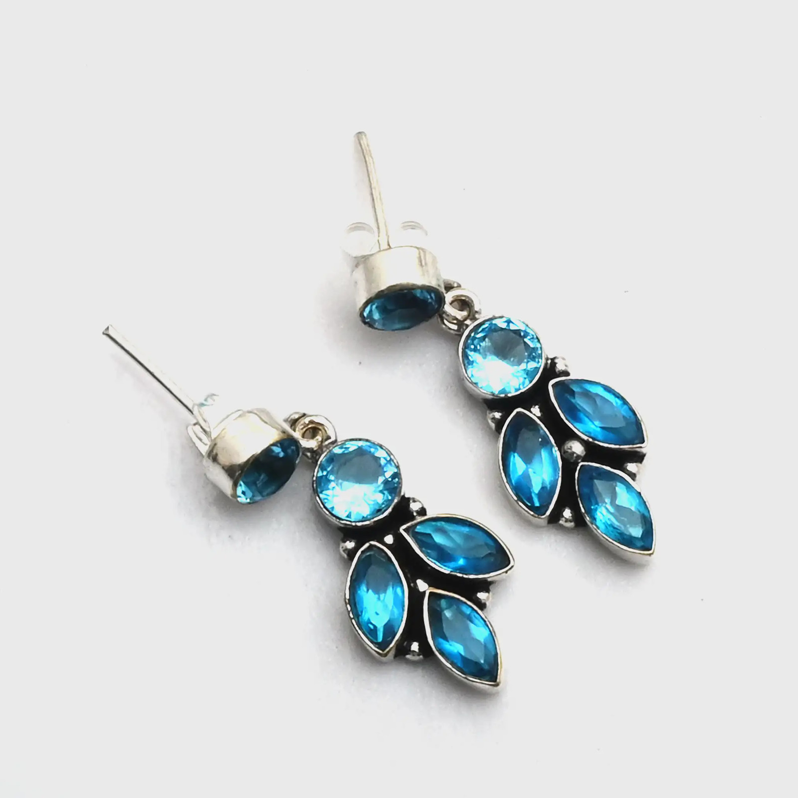 Blue Topaz Gemstone Handmade Stud Earrings Jewelry Gift For Women 1