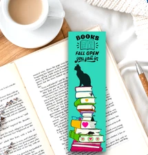 Cat Laminated Bookmark - 6x2 Whimsical Feline On Stack of Books, Reader Gift