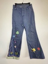 1960s Vintage Wrangler Jeans Embroidered Distressed Jeans Women's Hippie Boho